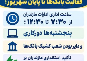 تمدید ساعات اداری و جزئیات فعالیت بانک‌ها تا پایان شهریور در مازندران